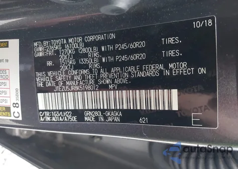 2019 Toyota 4Runner Limited Nightshade from USA, damaged, VIN JTEZU5JR8K5198012